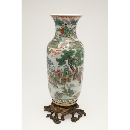 662 - 19THC CHINESE FAMILLE VERTE VASE & ORNATE BASE. A large 19thc Chinese famille verte vase, painted to... 