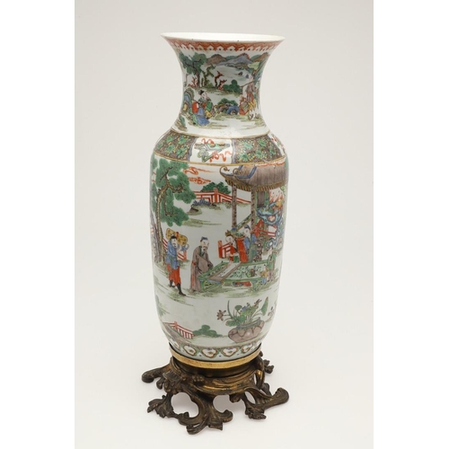 662 - 19THC CHINESE FAMILLE VERTE VASE & ORNATE BASE. A large 19thc Chinese famille verte vase, painted to... 