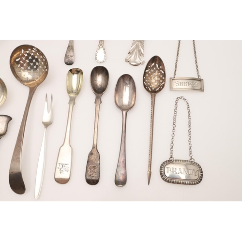 10 - MIXED SILVER FLATWARE ETCETERA. to include a George III mote spoon, by Hester Bateman, a continental... 