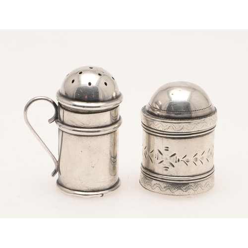 100 - A GEORGE III SILVER NUTMEG GRATER. of cylindrical form, with border engraving, a domed, pull-off cov... 