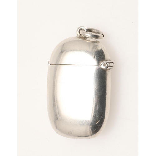 102 - A LATE VICTORIAN SILVER VESTA CASE. of rounded oblong form, with an applied suspensory ring and deco... 