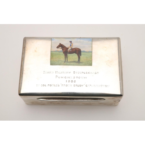 104 - AN EDWARDIAN SILVER CIGARETTE BOX. rectangular form, (cedarwood lining), the cover inscribed 