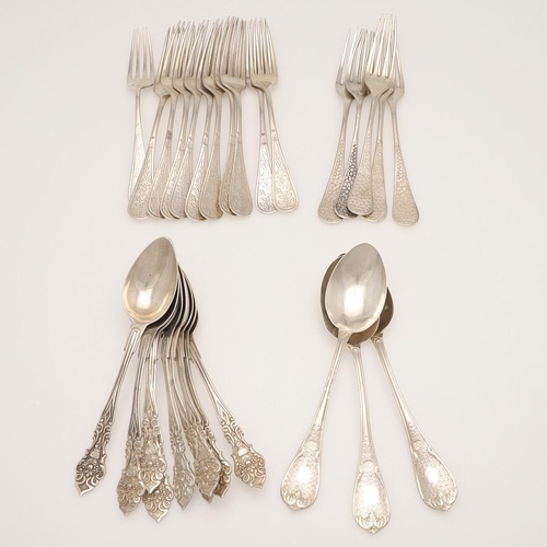 11 - LATE 19TH/ EARLY 20TH CENTURY OTTOMAN EMPIRE SILVER FLATWARE. 16 table forks and 12 tablespoons (2 s... 