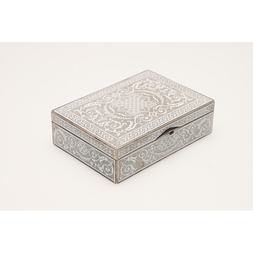 114 - A LATE 19TH/ EARLY 20TH CENTURY FRENCH SILVER & ENAMEL BOX. of rectangular form, the cover & sides d... 