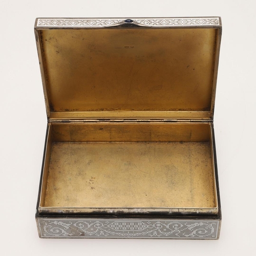 114 - A LATE 19TH/ EARLY 20TH CENTURY FRENCH SILVER & ENAMEL BOX. of rectangular form, the cover & sides d... 