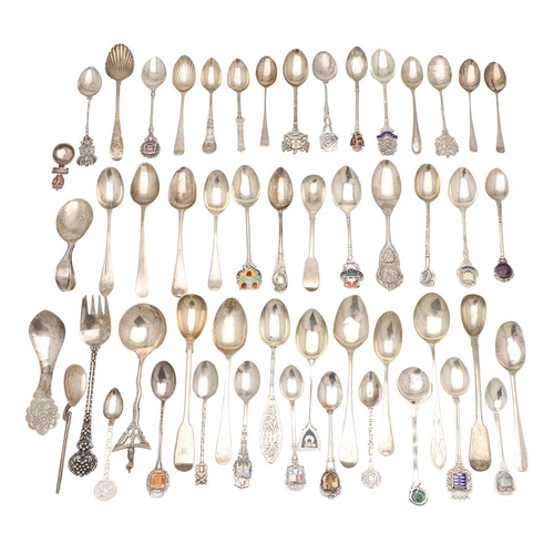 12 - A QUANTITY OF VARIOUS SILVER SOUVENIR TEASPOONS & OTHER SPOONS. including one by Liberty & Co,  some... 