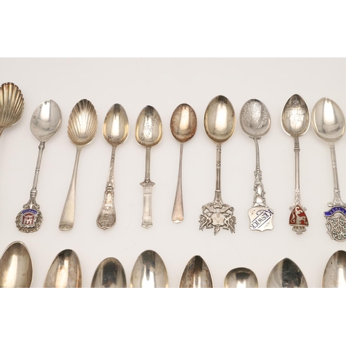 12 - A QUANTITY OF VARIOUS SILVER SOUVENIR TEASPOONS & OTHER SPOONS. including one by Liberty & Co,  some... 