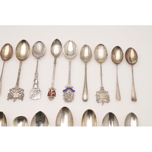 12 - A QUANTITY OF VARIOUS SILVER SOUVENIR TEASPOONS & OTHER SPOONS. including one by Liberty & Co,  some... 