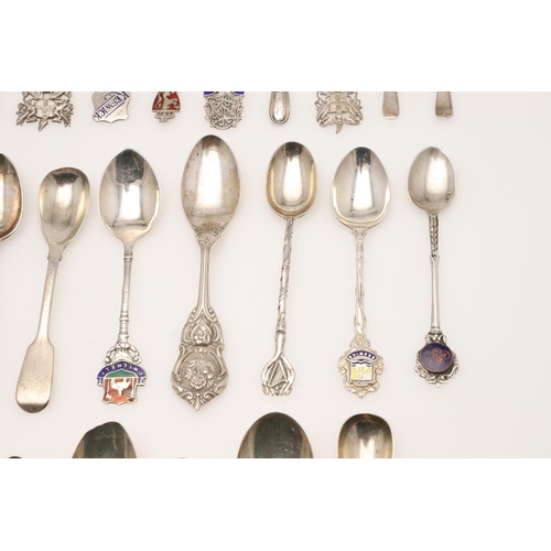 12 - A QUANTITY OF VARIOUS SILVER SOUVENIR TEASPOONS & OTHER SPOONS. including one by Liberty & Co,  some... 