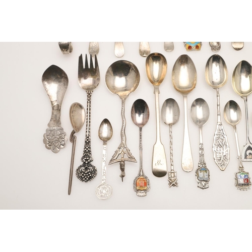 12 - A QUANTITY OF VARIOUS SILVER SOUVENIR TEASPOONS & OTHER SPOONS. including one by Liberty & Co,  some... 