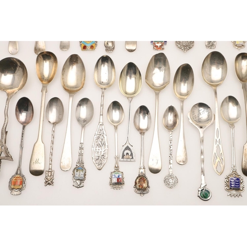 12 - A QUANTITY OF VARIOUS SILVER SOUVENIR TEASPOONS & OTHER SPOONS. including one by Liberty & Co,  some... 