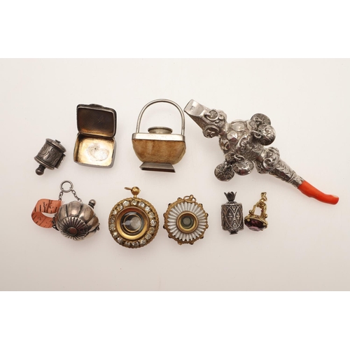 120 - A MIXED LOT OF COLLECTABLES. to include 2 gilt-metal magnifiers, 2 bodkins, a small niello box, a fo... 