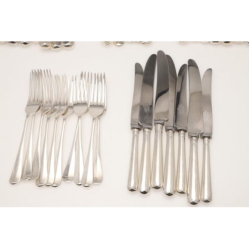 13 - AN ELIZABETH II MATCHED PART-CANTEEN OF HANOVERIAN PATTERN SILVER FLATWARE & CUTLERY. to include 12 ... 