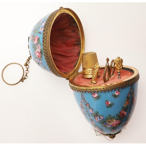 137 - AN ENAMEL SCENT BOTTLE HOLDER AND AN ETUI. the scent bottle holder with well painted panels of figur... 