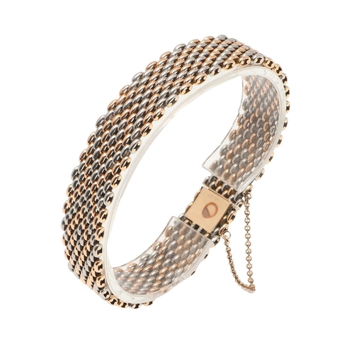 149 - A 9CT TWO COLOUR GOLD MESH LINK BRACELET. with concealed clasp, 19.5cm long, 47 grams.