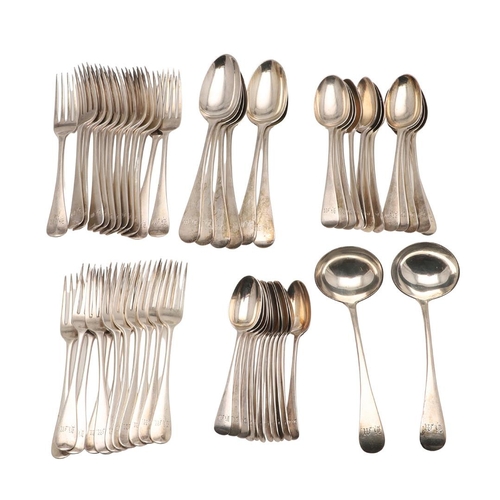 15 - AN EDWARDIAN PART-CANTEEN OF OLD ENGLISH PATTERN SILVER FLATWARE. to include 6 tablespoons, 12 table... 