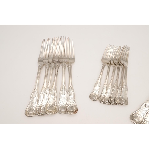 16 - AN EARLY 19TH CENTURY PART-CANTEEN OF SCOTTISH SILVER FLATWARE. King's pattern (single-struck), comp... 