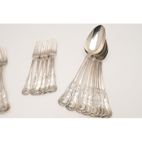 16 - AN EARLY 19TH CENTURY PART-CANTEEN OF SCOTTISH SILVER FLATWARE. King's pattern (single-struck), comp... 