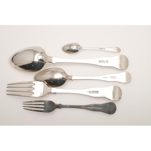 16 - AN EARLY 19TH CENTURY PART-CANTEEN OF SCOTTISH SILVER FLATWARE. King's pattern (single-struck), comp... 