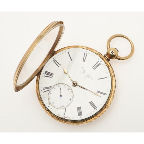 167 - AN 18CT GOLD OPEN FACED POCKET WATCH BY HUGH CALDWELL, GLASGOW. the signed white enamel dial with Ro... 