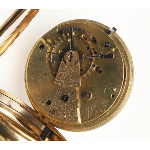 167 - AN 18CT GOLD OPEN FACED POCKET WATCH BY HUGH CALDWELL, GLASGOW. the signed white enamel dial with Ro... 