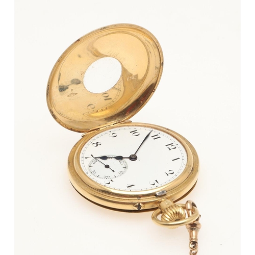 169 - AN 18CT GOLD HALF HUNTING CASED POCKET WATCH. the white enamel dial with Roman numerals and subsidia... 