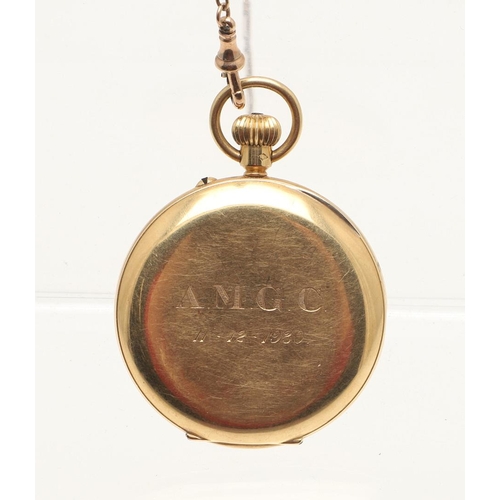 169 - AN 18CT GOLD HALF HUNTING CASED POCKET WATCH. the white enamel dial with Roman numerals and subsidia... 