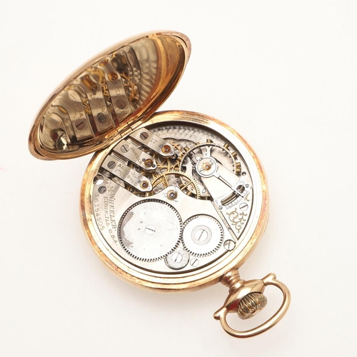 172 - A 14CT GOLD OPEN FACED POCKET WATCH BY ELGIN. the signed circular dial with Arabic numerals and subs... 