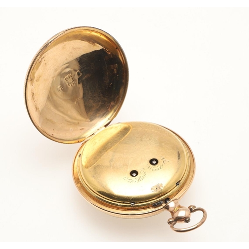 174 - A 19TH CENTURY 18CT GOLD OPEN FACED POCKET WATCH. the gold coloured dial with engine turned decorati... 