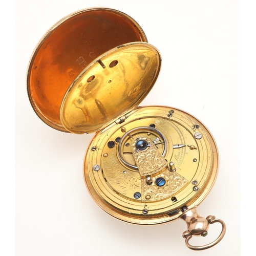 174 - A 19TH CENTURY 18CT GOLD OPEN FACED POCKET WATCH. the gold coloured dial with engine turned decorati... 