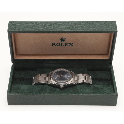 185 - A GENTLEMAN'S STAINLESS STEEL OYSTER PERPETURAL AIR KING WRISTWATCH BY ROLEX. the signed grey colour... 