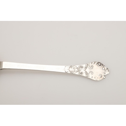 20 - A WILLIAM & MARY SILVER LACE-BACK TREFID SPOON. with a raised rattail and foliate scroll decoration,... 