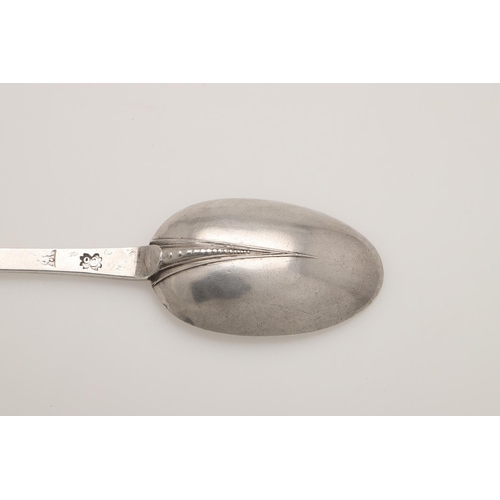 22 - A WILLIAM III SILVER TREFID SPOON. with a beaded rattail and scratch-engraved on the back of the ter... 