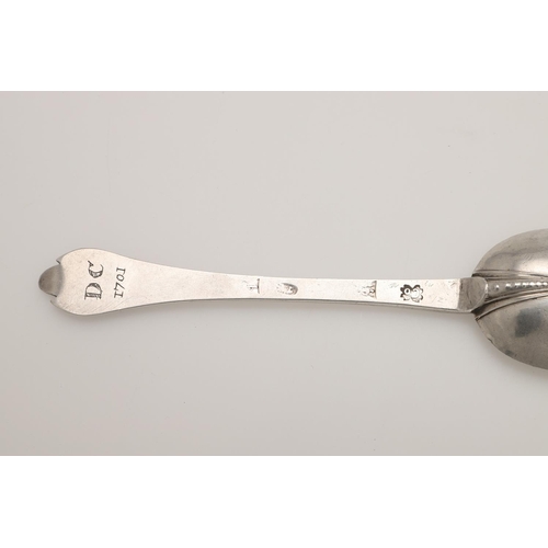 22 - A WILLIAM III SILVER TREFID SPOON. with a beaded rattail and scratch-engraved on the back of the ter... 