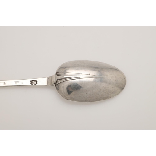 23 - A WILLIAM III SILVER TREFID SPOON. with a ribbed rattail and scratch-engraved on the back of the ter... 