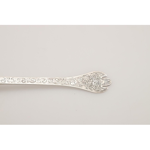 25 - A JAMES II SILVER TREFID SPOON. with a ribbed rattail and engraved with arabesques & acanthus decora... 