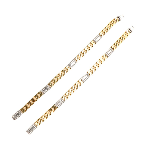 263 - AN 18CT GOLD AND DIAMOND NECKLACE CONVERTNG INTO TWO BRACELETS BY DAVID MORRIS. formed with sections... 