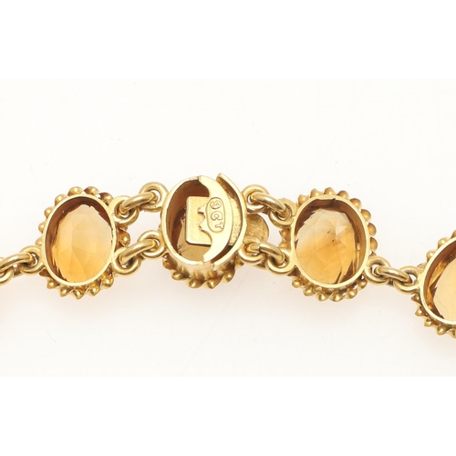 282 - A VICTORIAN CITRINE AND GOLD RIVIERE NECKLACE. mounted with graduated oval-shaped citrines in gold r... 