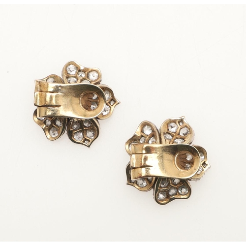 289 - A PAIR OF VICTORIAN DIAMOND EARRINGS. of flowerhead form, each centred with a circular old-cut diamo... 