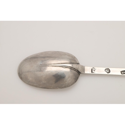 29 - A WILLIAM & MARY SILVER TREFID SPOON. with a moulded rattail, the back of the terminal scratch-engra... 