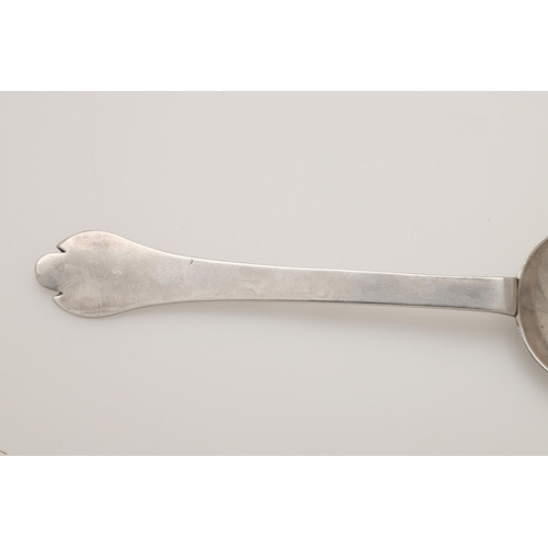 29 - A WILLIAM & MARY SILVER TREFID SPOON. with a moulded rattail, the back of the terminal scratch-engra... 