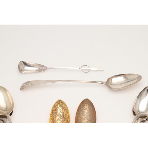 3 - MIXED SILVER FLATWARE. to include 7 George II Hanoverian pattern tablespoons, 7 Old English pattern ... 