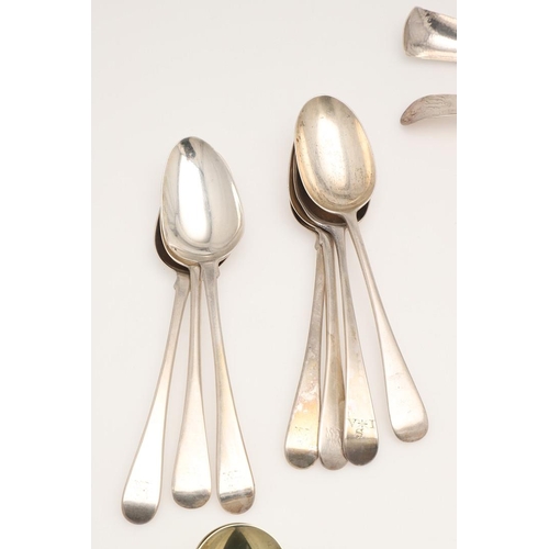 3 - MIXED SILVER FLATWARE. to include 7 George II Hanoverian pattern tablespoons, 7 Old English pattern ... 