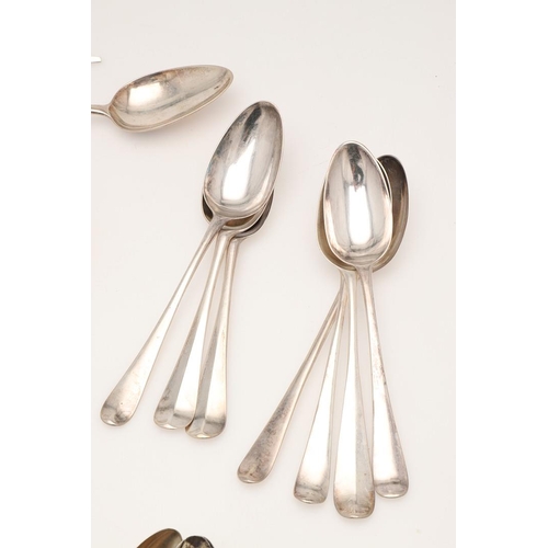 3 - MIXED SILVER FLATWARE. to include 7 George II Hanoverian pattern tablespoons, 7 Old English pattern ... 