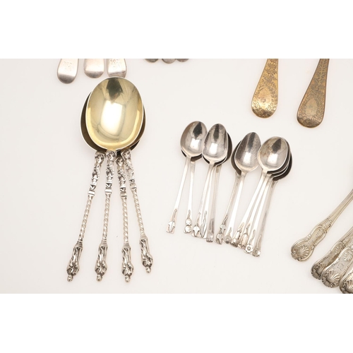 3 - MIXED SILVER FLATWARE. to include 7 George II Hanoverian pattern tablespoons, 7 Old English pattern ... 