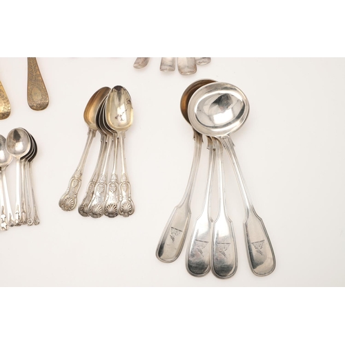 3 - MIXED SILVER FLATWARE. to include 7 George II Hanoverian pattern tablespoons, 7 Old English pattern ... 