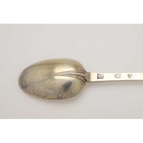 30 - A WILLIAM & MARY SILVERGILT TREFID SPOON. with a beaded rattail and scratch-engraved on the back of ... 