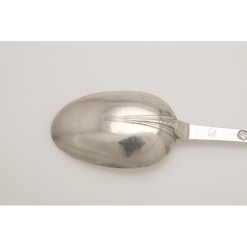 32 - A JAMES II SILVER TREFID SPOON. with a beaded rattail and scratch-engraved on the back of the termin... 