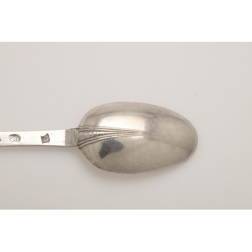 33 - A WILLIAM III SILVER TREFID SPOON. with a beaded rattail and prick-engraved on the back of the termi... 