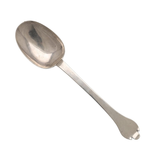 35 - A CHARLES II SILVER TREFID SPOON. the oval bowl with a ribbed & scrolling rattail and engraved on th... 